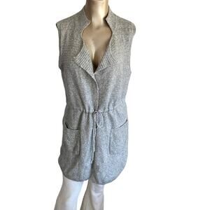 High Five Grey Marled Knit Hoodless Vest Drawstring Waist & Pockets Size Medium